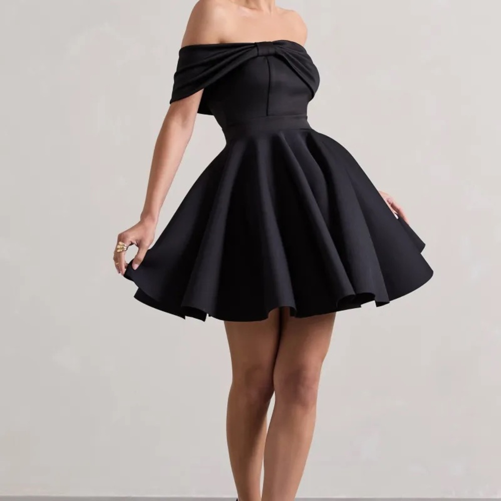 Club L Club London Black Bordot Bow Skater Dress